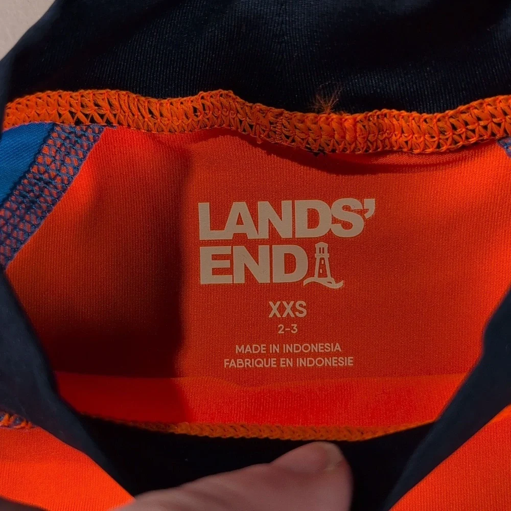 Lands End Blue & Orange Rash Guard Swim Shirt Short Sleeve Size XXS